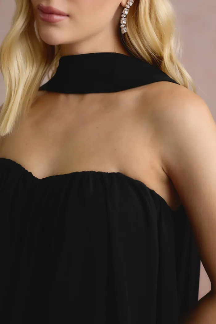 VESTIDO LONGO FIORELLA FAIXA CHOKER - PRETO
