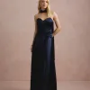 VESTIDO DE FESTA GIOVANA CREPE ACETINADO FAIXA CHOKER - AZUL MARINHO