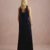 VESTIDO DE FESTA GIOVANA CREPE ACETINADO FAIXA CHOKER - AZUL MARINHO