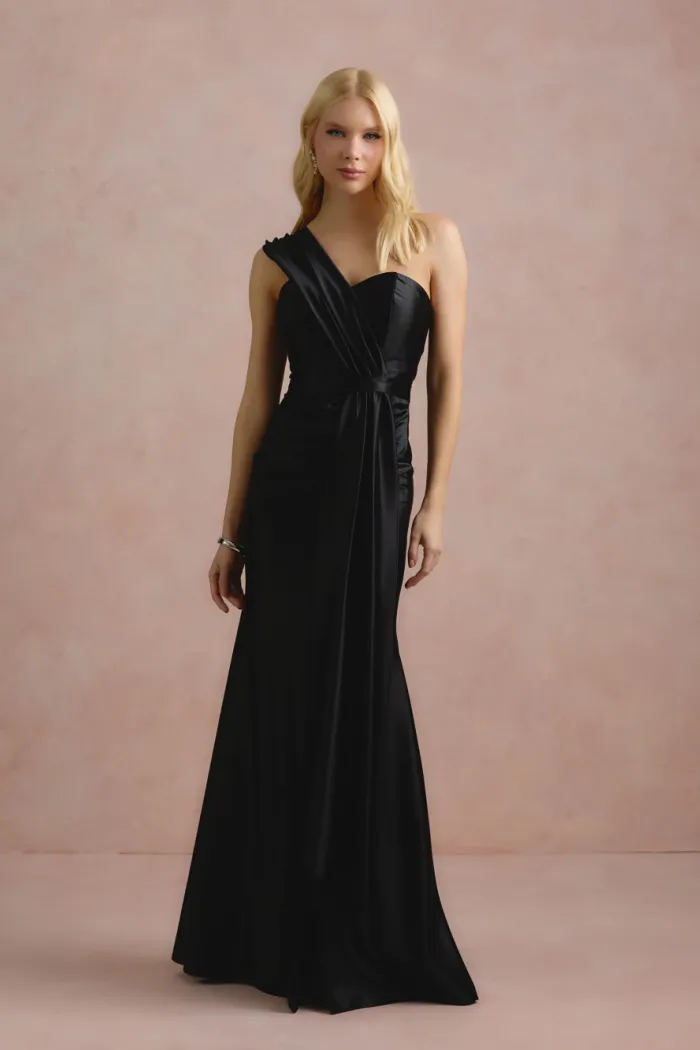 VESTIDO DE FESTA GLAM CREPE ACETINADO - PRETO