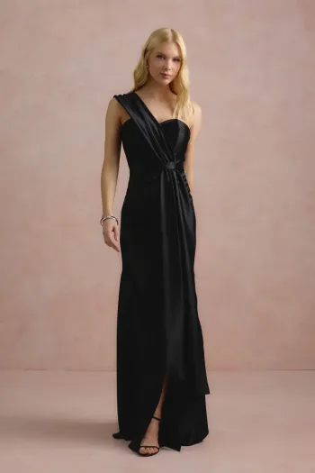 VESTIDO DE FESTA GLAM CREPE ACETINADO - PRETO