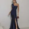 VESTIDO DE FESTA GLAM CREPE ACETINADO - AZUL MARINHO