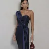 VESTIDO DE FESTA GLAM CREPE ACETINADO - AZUL MARINHO