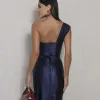 VESTIDO DE FESTA GLAM CREPE ACETINADO - AZUL MARINHO