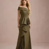 VESTIDO DE FESTA LORENA BABADOS UM OMBRO - VERDE OLIVA