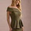 VESTIDO DE FESTA LORENA BABADOS UM OMBRO - VERDE OLIVA