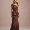 VESTIDO DE FESTA LORENA BABADOS UM OMBRO - MARROM