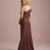VESTIDO DE FESTA LORENA BABADOS UM OMBRO - MARROM