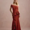 VESTIDO DE FESTA LORENA BABADOS UM OMBRO - TERRACOTA