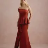 VESTIDO DE FESTA LORENA BABADOS UM OMBRO - TERRACOTA