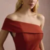 VESTIDO DE FESTA LORENA BABADOS UM OMBRO - TERRACOTA