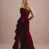 VESTIDO DE FESTA LORENA BABADOS UM OMBRO - MARSALA
