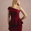 VESTIDO DE FESTA LORENA BABADOS UM OMBRO - MARSALA