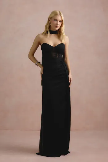 VESTIDO DE FESTA LUNA TULE LUREX CHOKER - PRETO