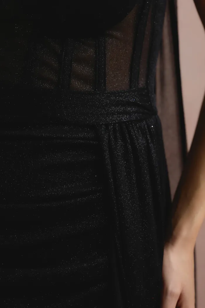 VESTIDO DE FESTA LUNA TULE LUREX CHOKER - PRETO