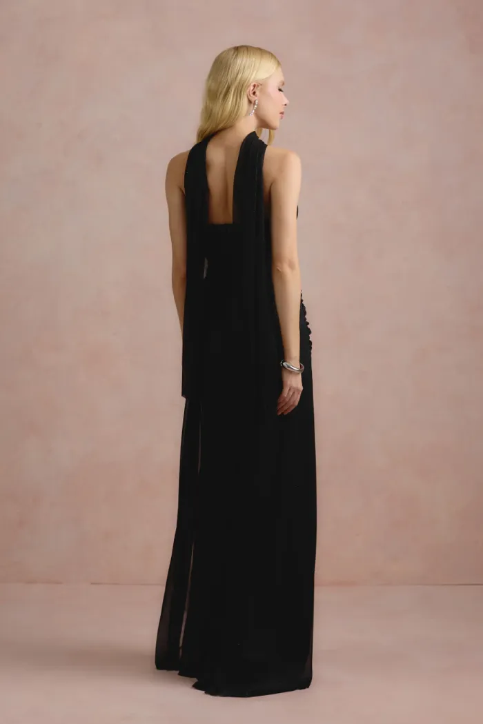 VESTIDO DE FESTA LUNA TULE LUREX CHOKER - PRETO