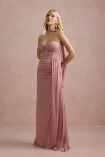 VESTIDO DE FESTA LUNA TULE LUREX CHOKER - ROSÉ