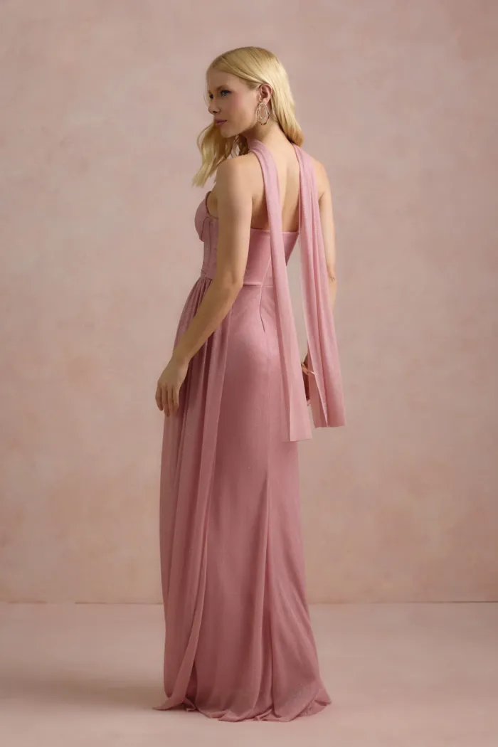 VESTIDO DE FESTA LUNA TULE LUREX CHOKER - ROSÉ