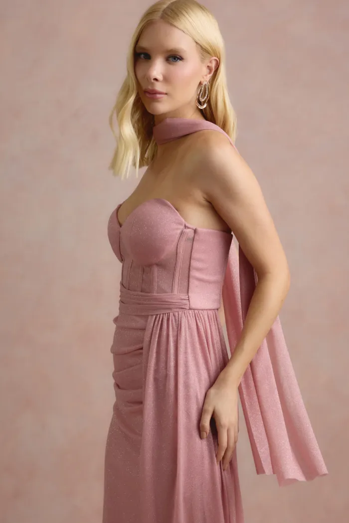 VESTIDO DE FESTA LUNA TULE LUREX CHOKER - ROSÉ