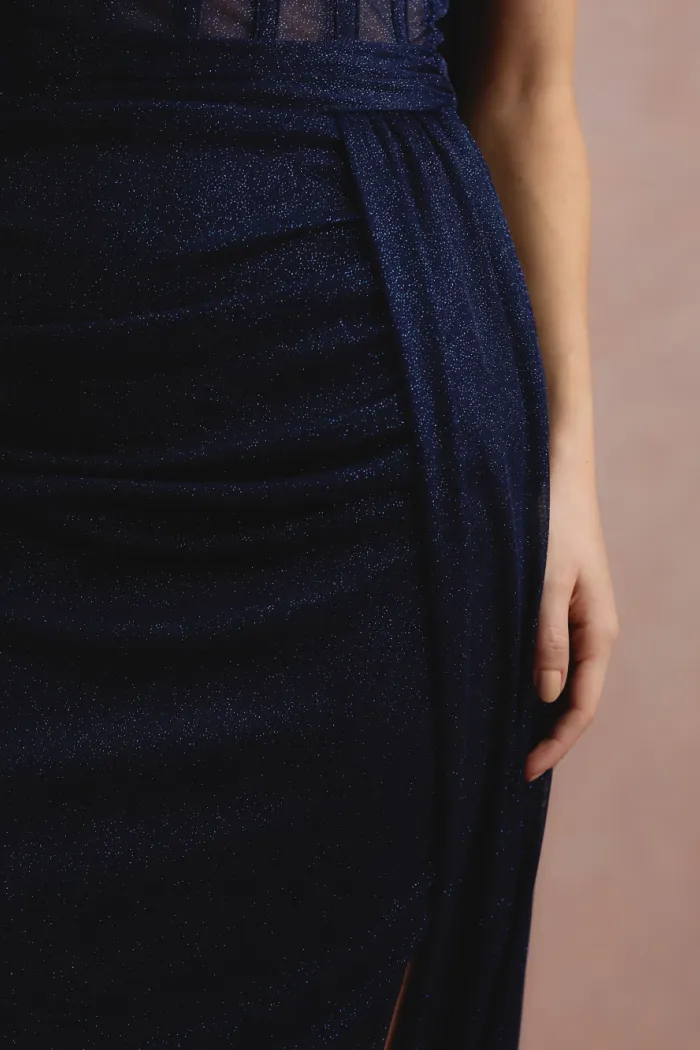 VESTIDO DE FESTA LUNA TULE LUREX CHOKER - AZUL MARINHO