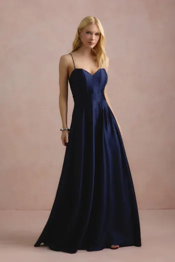 VESTIDO DE FESTA NORUEGA CREPE ACETINADO - AZUL MARINHO