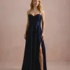 VESTIDO DE FESTA NORUEGA CREPE ACETINADO - AZUL MARINHO