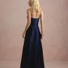 VESTIDO DE FESTA NORUEGA CREPE ACETINADO - AZUL MARINHO