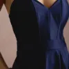 VESTIDO DE FESTA NORUEGA CREPE ACETINADO - AZUL MARINHO