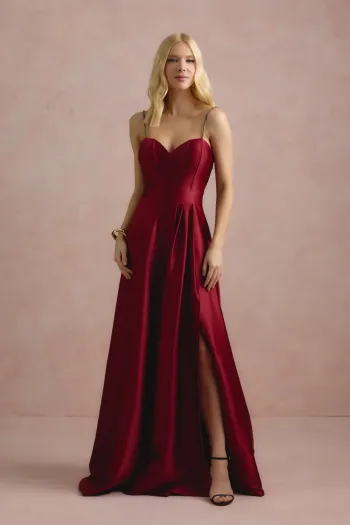 VESTIDO DE FESTA NORUEGA CREPE ACETINADO - VINHO