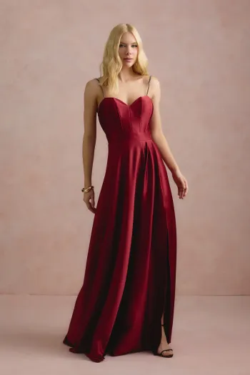 VESTIDO DE FESTA NORUEGA CREPE ACETINADO - VINHO