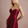 VESTIDO DE FESTA NORUEGA CREPE ACETINADO - VINHO