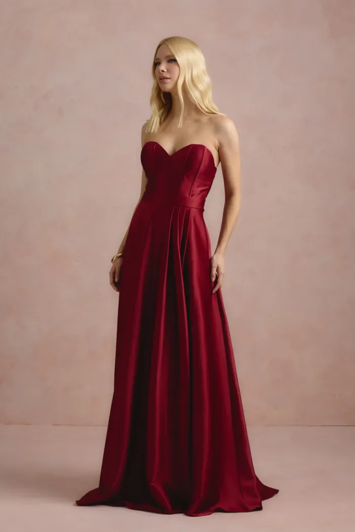 VESTIDO DE FESTA NORUEGA CREPE ACETINADO - VINHO