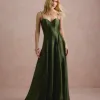 VESTIDO DE FESTA NORUEGA CREPE ACETINADO - VERDE OLIVA