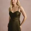 VESTIDO DE FESTA TANGARÁ PLISSADO - VERDE OLIVA