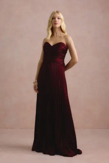 VESTIDO DE FESTA TANGARÁ PLISSADO - VINHO
