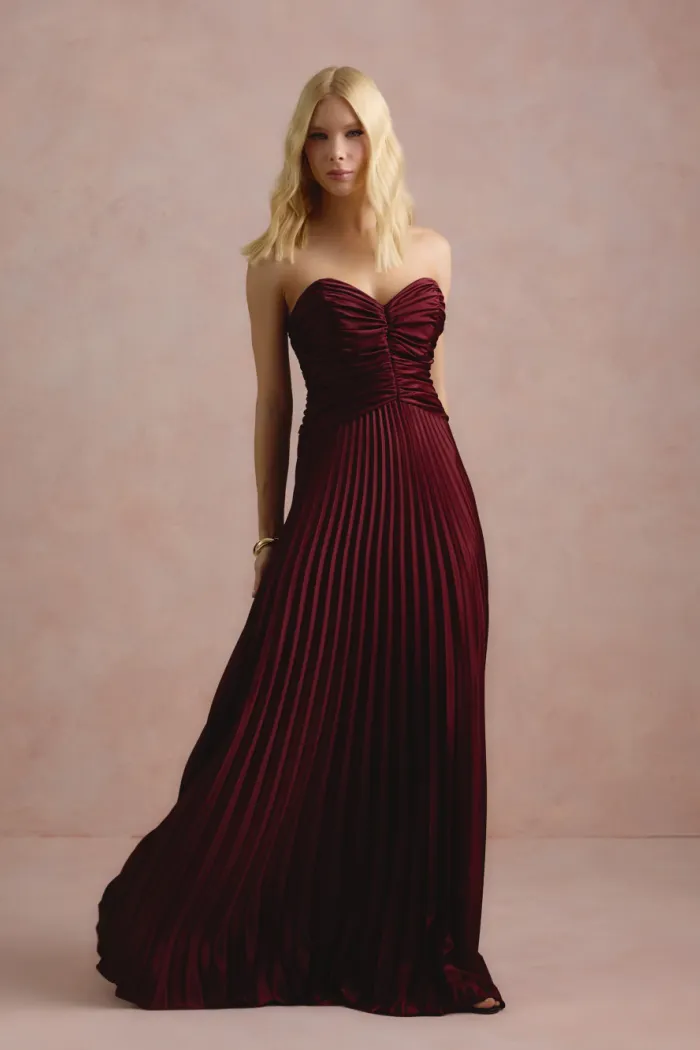 VESTIDO DE FESTA TANGARÁ PLISSADO - VINHO