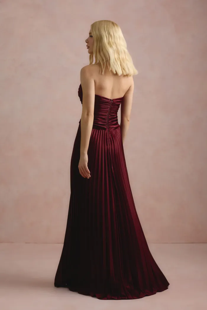 VESTIDO DE FESTA TANGARÁ PLISSADO - VINHO