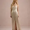 VESTIDO DE FESTA ÂNGELA CREPE ACETINADO - CHAMPAGNE