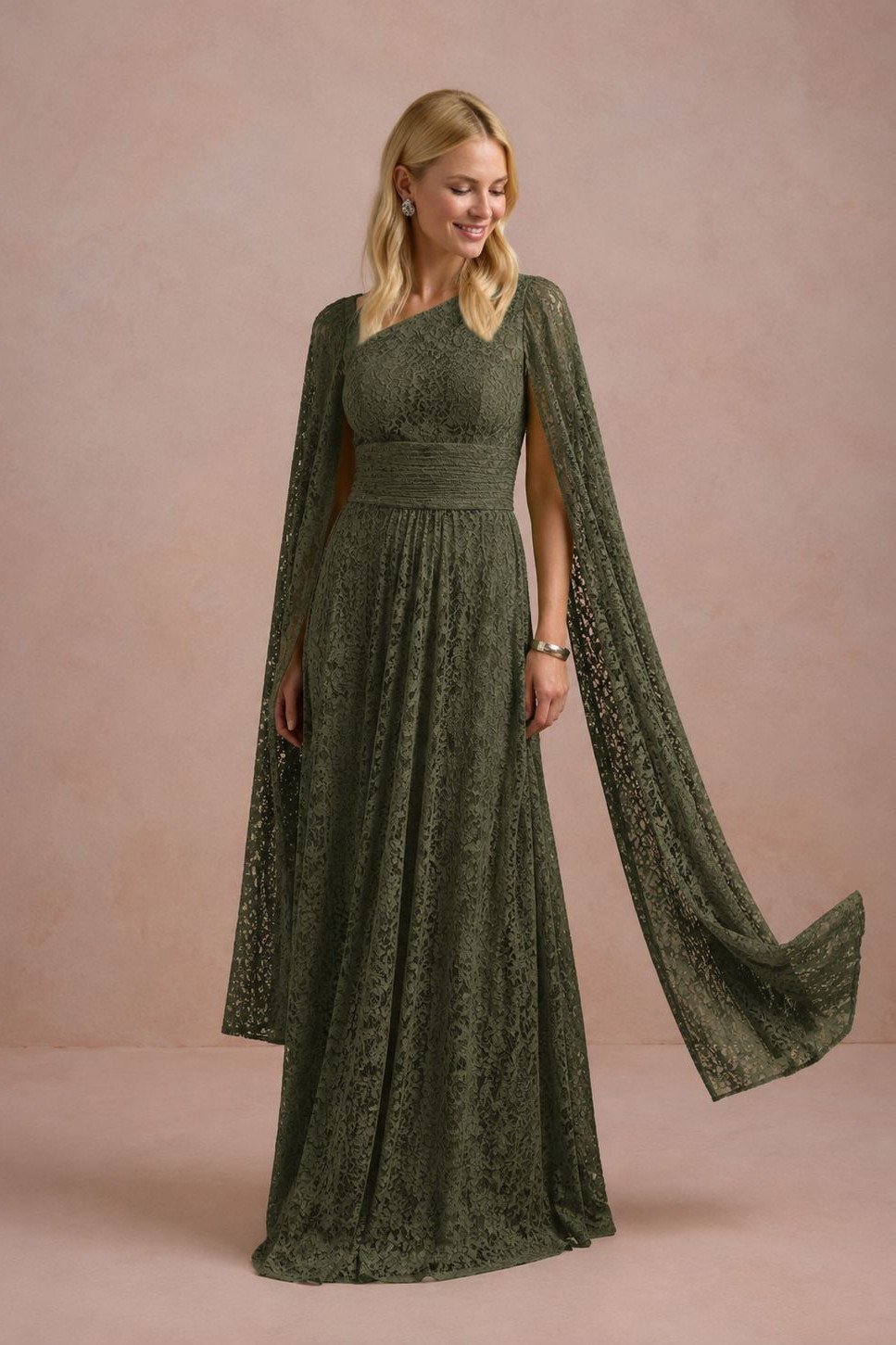 VESTIDO MARILYN RENDA UM OMBRO COM CAPA - VERDE OLIVA