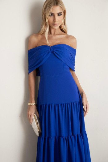 VESTIDO HOLANDA CHIFFON OMBRO A OMBRO - AZUL ROYAL