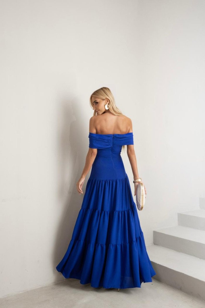 VESTIDO HOLANDA CHIFFON OMBRO A OMBRO - AZUL ROYAL