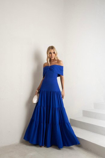 VESTIDO HOLANDA CHIFFON OMBRO A OMBRO - AZUL ROYAL