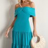 VESTIDO HOLANDA CHIFFON OMBRO A OMBRO - TURQUESA