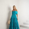 VESTIDO HOLANDA CHIFFON OMBRO A OMBRO - TURQUESA