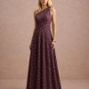 VESTIDO MARILYN RENDA UM OMBRO COM CAPA - MARROM