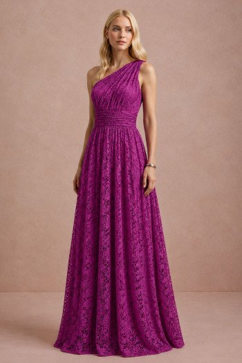 VESTIDO MARILYN RENDA UM OMBRO COM CAPA - FÚCSIA