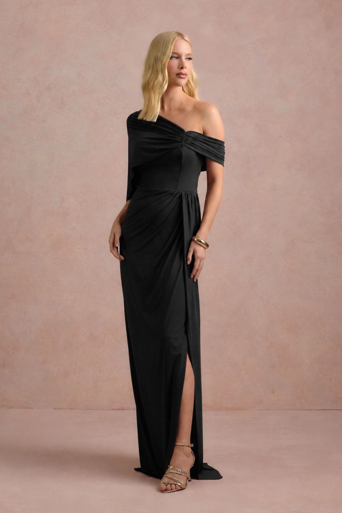VESTIDO DE FESTA BEATRICE JERSEY UM OMBRO CAPA - PRETO