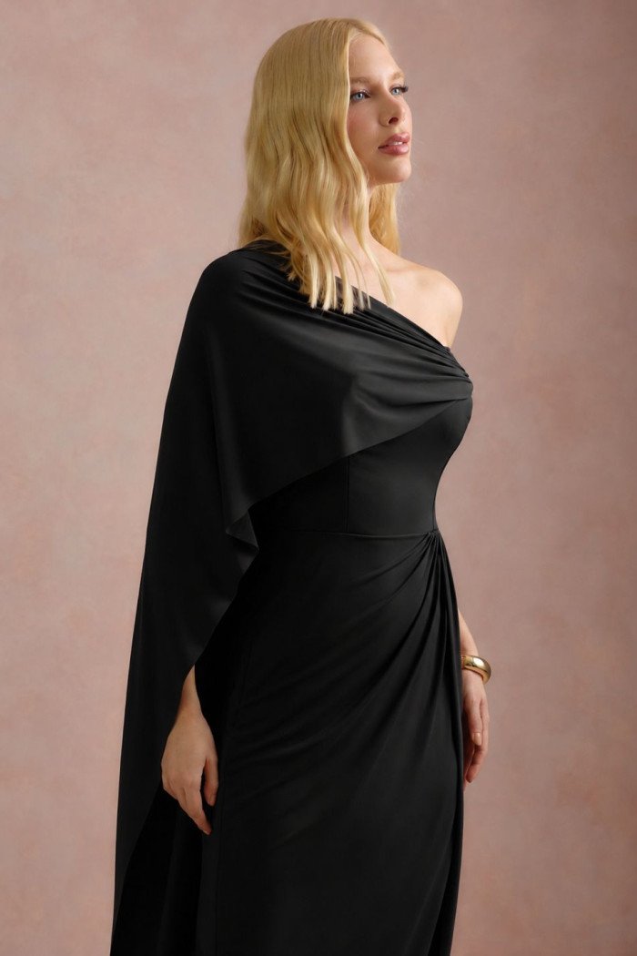 VESTIDO DE FESTA BEATRICE JERSEY UM OMBRO CAPA - PRETO