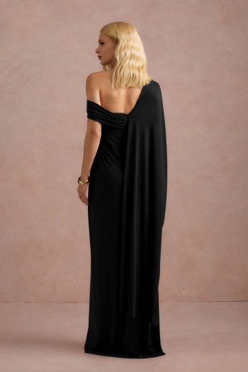 VESTIDO DE FESTA BEATRICE JERSEY UM OMBRO CAPA - PRETO