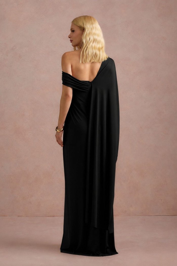 VESTIDO DE FESTA BEATRICE JERSEY UM OMBRO CAPA - PRETO
